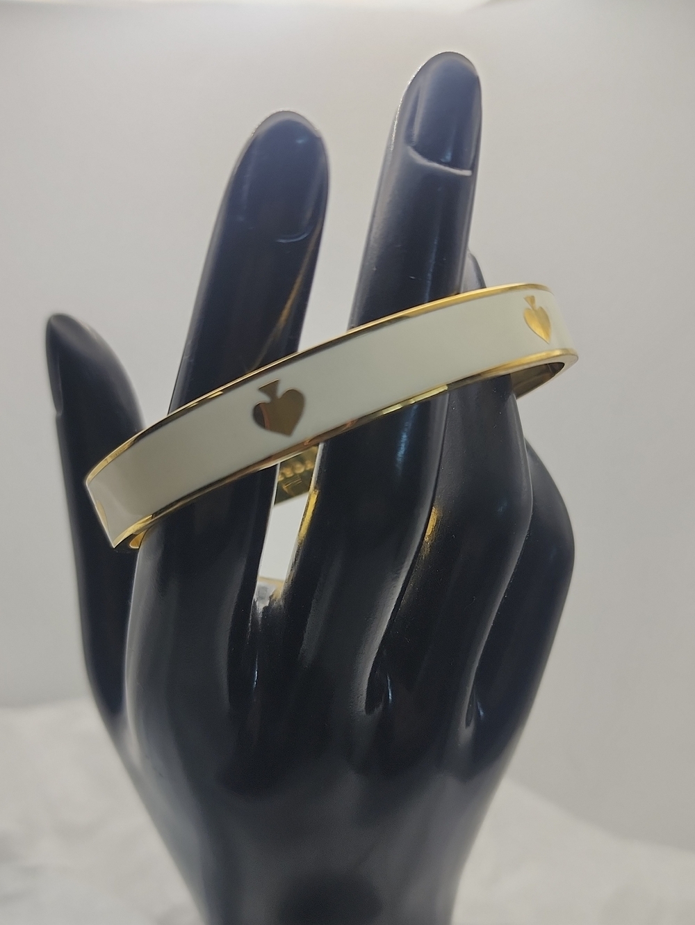 Kate Spade Gold-Tone White Enamel Heart Bangle Bracelet